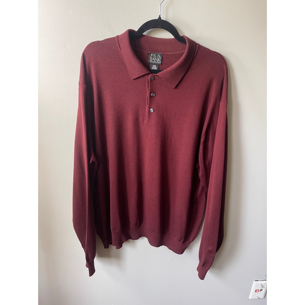 Jos A Bank Mens XL Merino Extrafine Wool Polo Sweater Burgundy Made in Italy